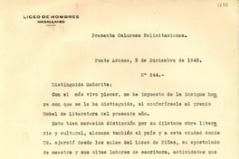 [Carta] 1945 dic. 3, Punta Arenas [a] Lucila Godoy, Brasil