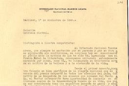 [Carta] 1945 dic. 1, Santiago, Chile [a] Gabriela Mistral