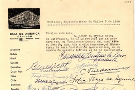 [Carta] 1954 sep. 8, Santiago, Chile [a] Gabriela Mistral