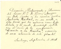 [Tarjeta] 1954 sept., Santiago [a] Gabriela Mistral