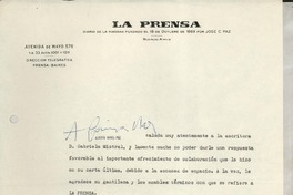[Carta] 1949 abr. 12, Buenos Aires, [Argentina] [a] Gabriela Mistral, Hotel "Salmones", Jalapa, Veracruz, México