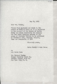 [Carta] 1961 May 22, [EE.UU.] [al] Dear Mr. Richard Whelan, Morgan Guaranty Trust Co., New York City, [EE.UU.]
