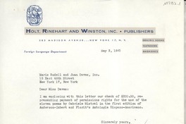 [Carta] 1961 May 3, New York, N. Y., [EE.UU.] [a] Marie Rodell and Joan Daves, Inc., New York, New York, [EE.UU.]