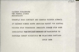 [Telegrama] [Estados Unidos] [a] Caedmon Publishers, New York City