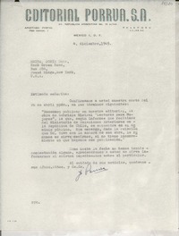[Carta] 1965 dic. 4, Av. República Argentina, México D.F., México [a la] Srita. Doris Dana, Hack Green Road, Pound Ridge, New York, [EE.UU.]