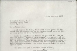[Carta] 1966 feb. 21, Hack Green Road, Pound Ridge, New York, [EE.UU.] [a la] Editorial Porrúa, S.A., Apartado Postal 7990, México 1, D. F., México