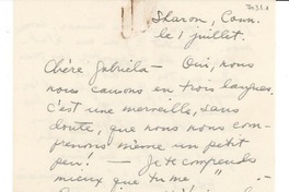 [Carta] juil. 1, Sharon, Conn., [EE.UU.] [a] Gabriela [Mistral]