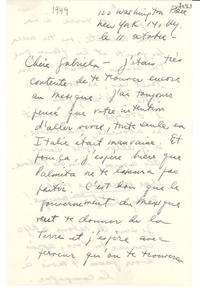 [Carta] 1949 oct. 11, New York, [Estados Unidos] [a] Gabriela Mistral