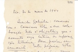 [Carta] 1944 maio 30, Río [de Janeiro] [a] Gabriela Mistral