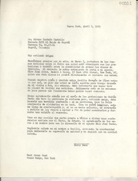 [Carta] 1963 abr. 8, Nueva York, [Estados Unidos] [a] Sr. Alvaro Cstaño Castillo, Emisora HJCK El mundo de Bogotá, Bogotá, Colombia