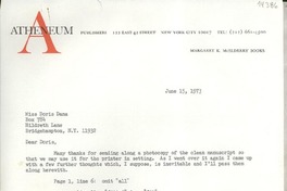 [Carta] 1973 June 15, 122 East 42 street, New York City 10017, [EE.UU.] [a] Miss Doris Dana, Box 784, Hildreth Lane, Bridgehampton, N. Y. 11932, [EE.UU.]