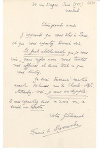 [Carta] Paris, [Francia] [a] [Gabriela Mistral]