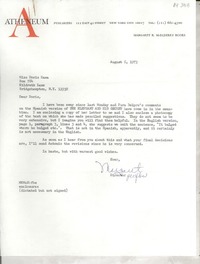 [Carta] 1973 Aug. 6, 122 East 42 street, New York City 10017, [EE.UU.] [a] Miss Doris Dana, Box 784, Hildreth Lane, Bridgehampton, N. Y. 11932, [EE.UU.]