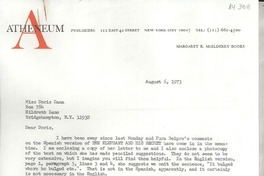 [Carta] 1973 Aug. 6, 122 East 42 street, New York City 10017, [EE.UU.] [a] Miss Doris Dana, Box 784, Hildreth Lane, Bridgehampton, N. Y. 11932, [EE.UU.]