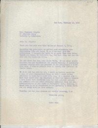 [Carta] 1963 Feb. 13, New York, [EE.UU.] [a] Mr. Fernando Alegria, 55 Arlmonte Drive, Berkeley 7, California, [EE.UU.]