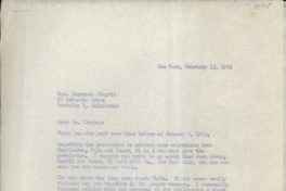 [Carta] 1963 Feb. 13, New York, [EE.UU.] [a] Mr. Fernando Alegria, 55 Arlmonte Drive, Berkeley 7, California, [EE.UU.]