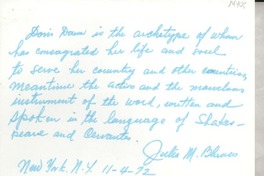 [Reseña] 1972 April 11, New York, N. Y., [EE.UU.] [a] Doris Dana