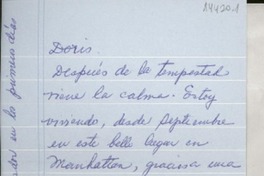 [Carta] 1975 Dec. 1, 156 East 79 th Street, New York, N. Y. 1002, [EE.UU.] [a] Ms. Doris Dana, Hildreth Lane, Bridgehampton, N.Y. 11932, [EE.UU.]