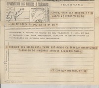 Telegrama 1944 jun. 13, Belem PA, [Brasil] [a la] Cónsul Gabriela Mistral, Petrópolis, R J, [Brasil]