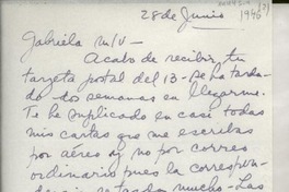 [Carta] [1946?] jun. 28 [a] Gabriela [Mistral]