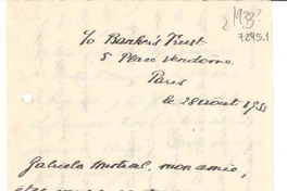 [Carta] 1933 ago. 28, París [a] Gabriela Mistral