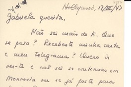 [Carta] 1947 mar. 17, Hollywood, [EE.UU.] [a] Gabriela [Mistral]