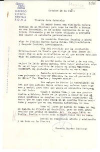 [Carta] 1951 oct. 20, [Roma] [a] Gabriela Mistral