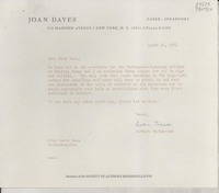 [Carta] 1971 Apr. 13, 515 Madison Avenue, New York, N. Y. 10022, Plaza 9-6250, [EE.UU.] [a] Miss Doris Dana, Bridgehampton, [EE.UU.]