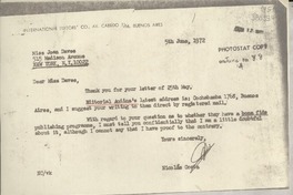 [Carta] 1972 June 5, [Buenos Aires, Argentina] [a] Miss Joan Daves, 515 Madison Avenue, New York