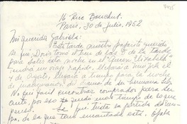 [Carta] 1952 jul. 30, París, [Francia] [a] Gabriela [Mistral]