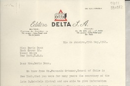 [Carta] 1962 May 25, Río de Janeiro, [Brasil] [a] Miss Doris Dana, Hack Green Rd., Pound Ridge, New York, U. S. A.