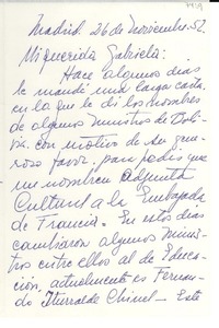 [Carta] 1952 nov. 26, Madrid, [España] [a] Gabriela [Mistral]
