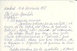 [Carta] 1952 dic. 16, Madrid, [España] [a] Gilda Péndola, Nápoles