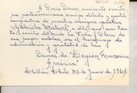 [Tarjeta] 1961 jun. 30, Chillán, [Chile] [a] Doris Dana, [Chile]