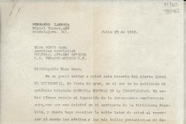 [Carta] 1963 jul. 29, Guadalajara, [México] [a] Miss Doris Dana, American Specialist, Cultural Affairs Officer U. S. Embassy- Mexico D. F.
