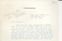 [Carta] 1946 July 19, Washington D.C., [EE.UU.] [a] Gabriela [Mistral]