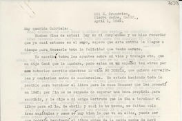 [Carta] 1949 Apr. 1, Sierra Madre, California [a] Gabriela Mistral