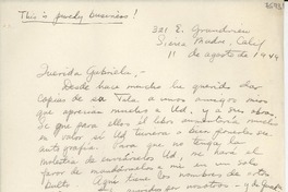 [Carta] 1949 ago. 11, Sierra Madre, California [a] Gabriela Mistral