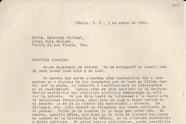 [Carta] 1949 ene. 3, México D.F. [a] Gabriela Mistral, Veracruz, [México]