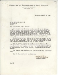 [Carta] 1942 sept. 4, [New York] [a] Gabriela Mistral, Petrópolis, Brasil