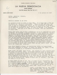 [Carta] 1947 oct. 9, [New York] [a] Gabriela Mistral, Santa Bárbara