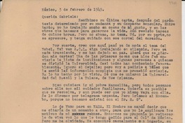 [Carta] 1949 feb. 3, México [a] Gabriela [Mistral]