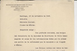 [Carta] 1948 nov. 23, Santiago, [Chile] [a] Gabriela Mistral, Ciudad de México
