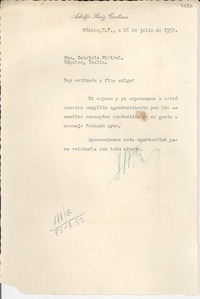 [Carta] 1952 jul. 16, México D.F. [a] Gabriela Mistral, Nápoles, Italia