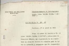 Circular N° 27, 1948 abr. 17, Santiago [a] los Señores Jefes de Misión y Consules de Chile