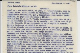 [Carta] 1943 sept. 26, Buenos Aires, [Argentina] [a] Gabriela Mistral, Rio, [Brasil]