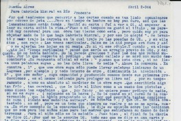 [Carta] 1944 abr. 2, Buenos Aires, [Argentina] [a] Gabriela Mistral, Río, [Brasil]