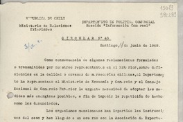 Circular N° 43, 1948 jun. 18, Santiago [a] los Señores representantes Diplomáticos y Consulares de Chile en el exterior