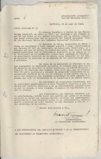 Circular N° 35, 1948 mayo 19, Santiago, [Chile] [a] Los Funcionarios del Servicio Exterior y de la Subsecretaría del Ministerio de Relaciones Exteriores