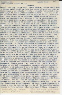 [Carta] 1944 ago. 5, Buenos Aires, [Argentina] [a] Gabriela Mistral, Río, [Brasil]